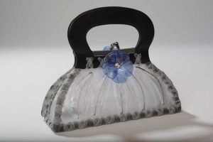 "Draped Handbag" Grey with Blue Flowers